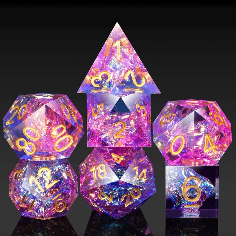 DNDND DND Dice Set, 7 PCS Sharp Edge Dice with Gorgeous Gife Case for D&D Dungeons and Dragons (Tranlucent Pink Mixed Blue) - Image 1